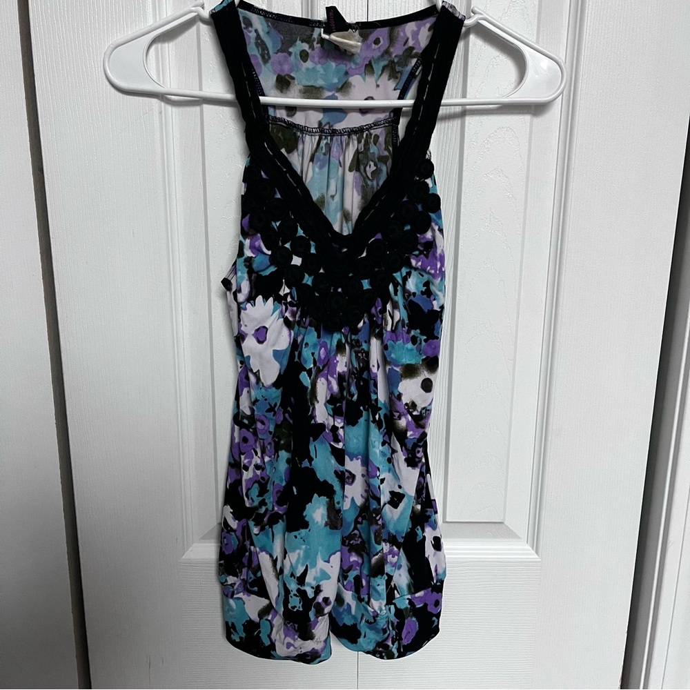Floral Sleeveless Top - Black, Purple, Blue